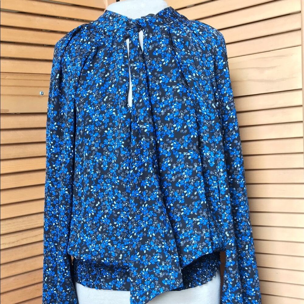 Parker Blouse Fancy Bow Calico small floral print top NWT $278 L